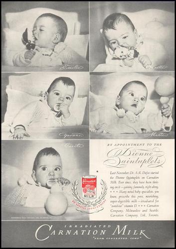 Пятерняшки  Дион в рекламе детского питания.